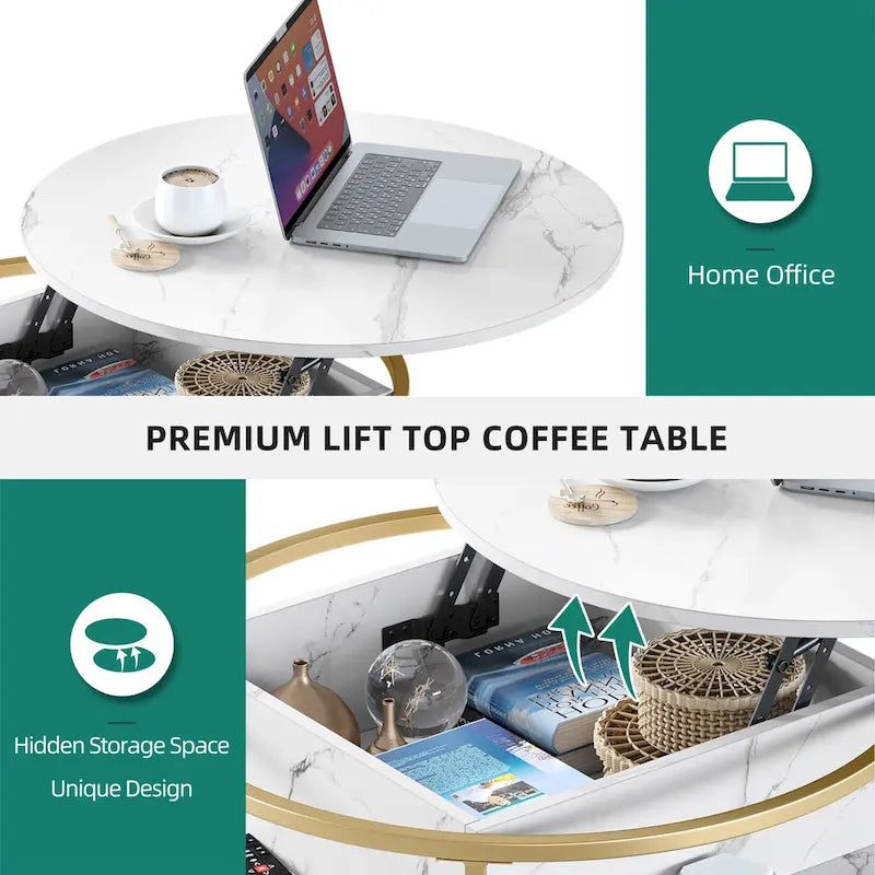 Moasis Round Lift Top Coffee Table with Hidden Storage
