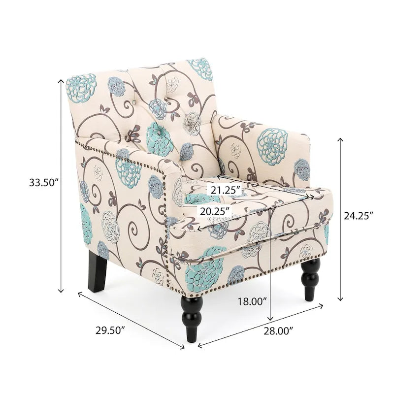 Harrison Floral Fabric Tufted Club Chair by Christopher Knight Home - 28.00 L x 29.50 W x 33.50 H