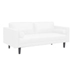 Modern Genuine Leather Sofa with Wooden Legs & Additional Bolster Pillow