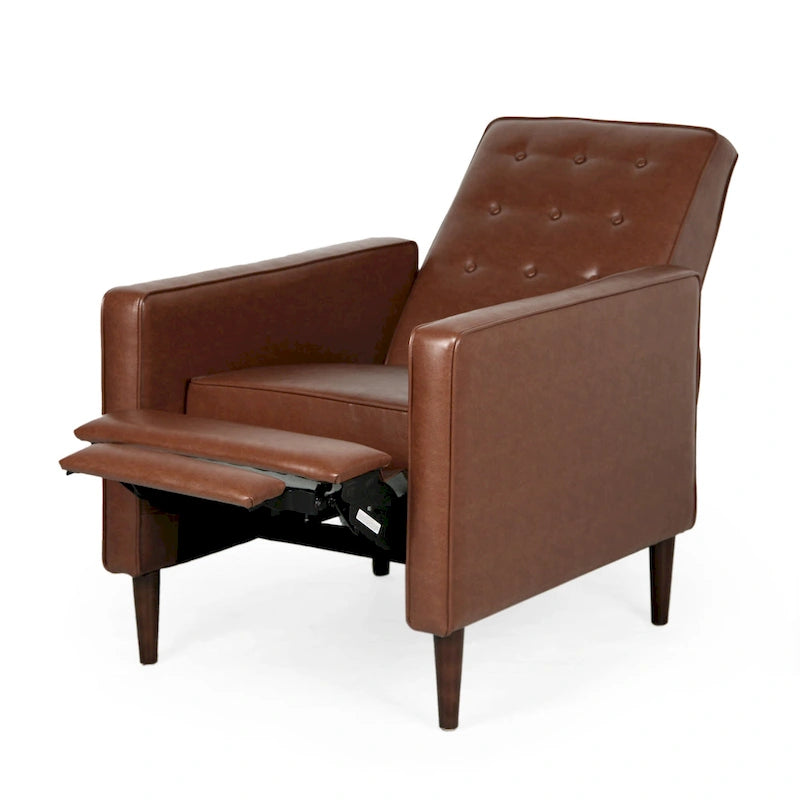 Mervynn Faux Leather Mid-Century Button Tufted Recliner by Christopher Knight Home
