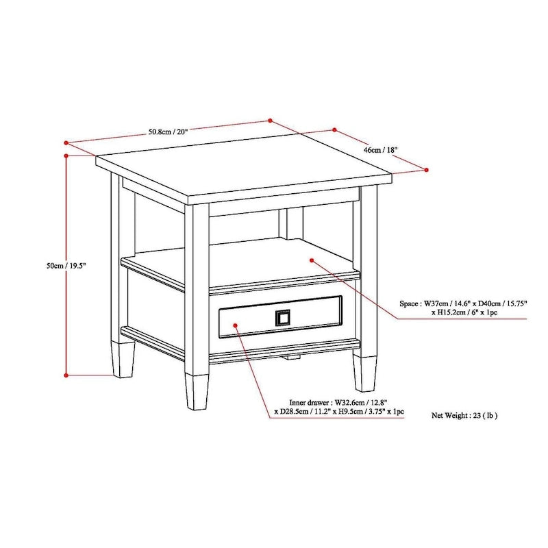 WYNDENHALL Norfolk SOLID WOOD 20 inch Wide Rectangle Transitional End Side Table - 20 inch Wide