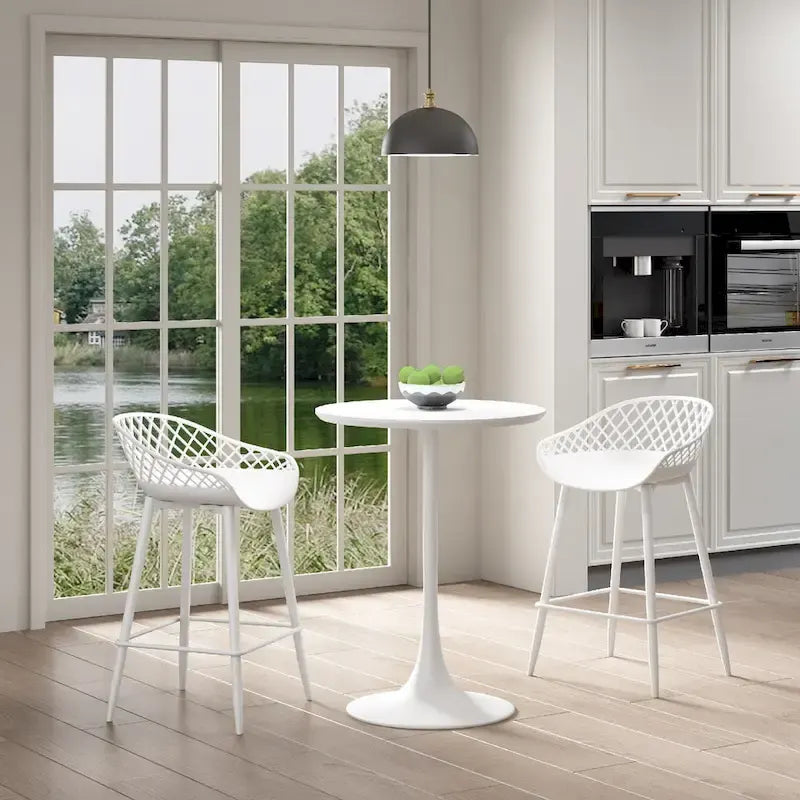Kurv Mid-Century Modern Counter Stool with Steel Legs for Indoors or Outdoors - Set of 2
