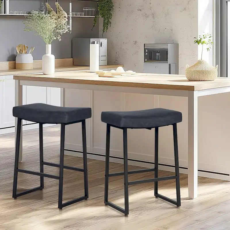 2-Piece Saddle Design PU Leather Bar Stool with Sturdy Metal Frame