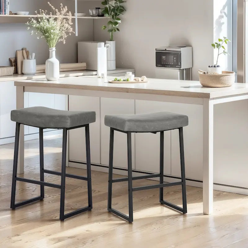 2-Piece Saddle Design PU Leather Bar Stool with Sturdy Metal Frame