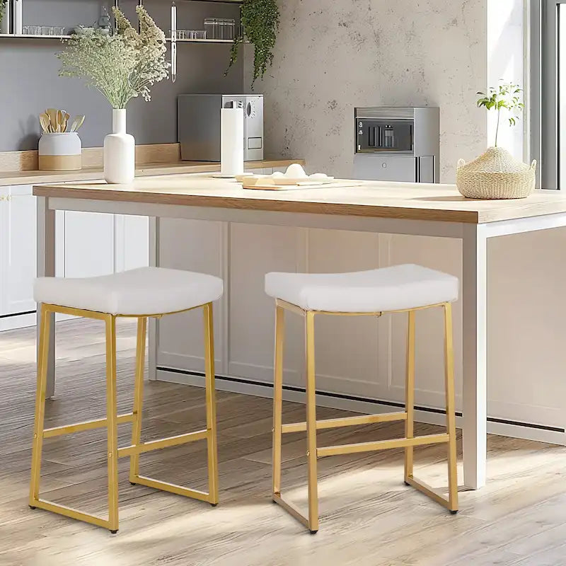 2-Piece Saddle Design PU Leather Bar Stool with Sturdy Metal Frame