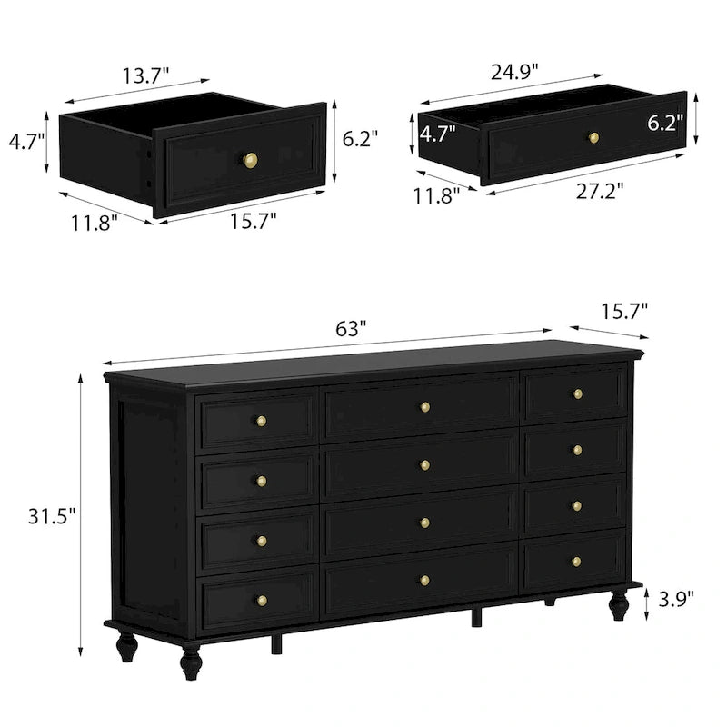 63W Wood Dresser Bedroom Storage Drawer Organizer Closet 12 Drawer