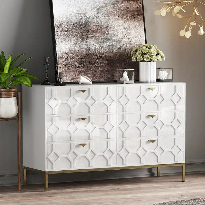 Clihome Wooden Storage 6 Drawer Double Dresser for Bedroom