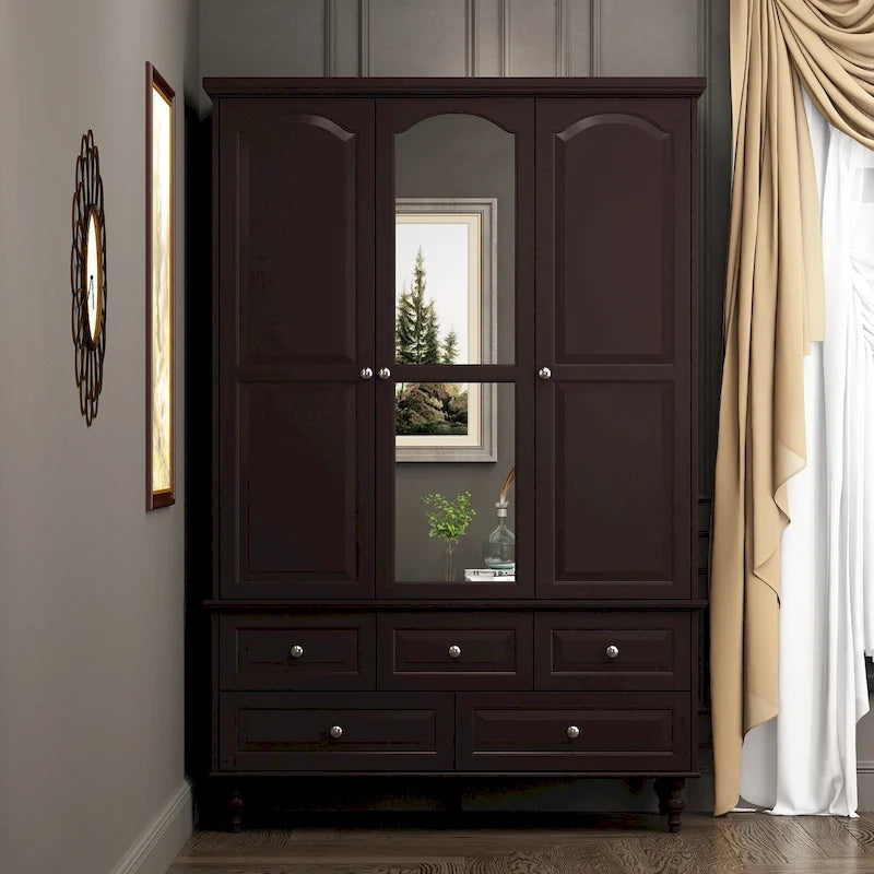 47.2 Lacquered Armoires Wardrobes With Mirror Door 5 Drawer in White