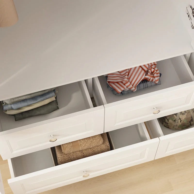 47.2 Lacquered Armoires Wardrobes With Mirror Door 5 Drawer in White