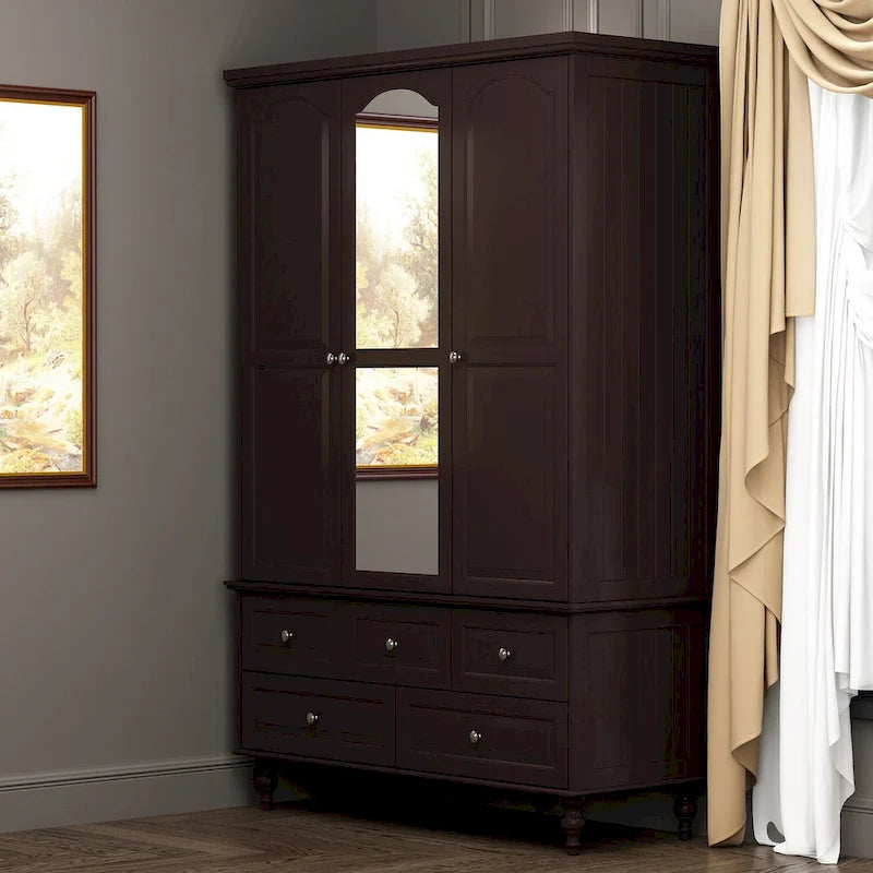 47.2 Lacquered Armoires Wardrobes With Mirror Door 5 Drawer in White