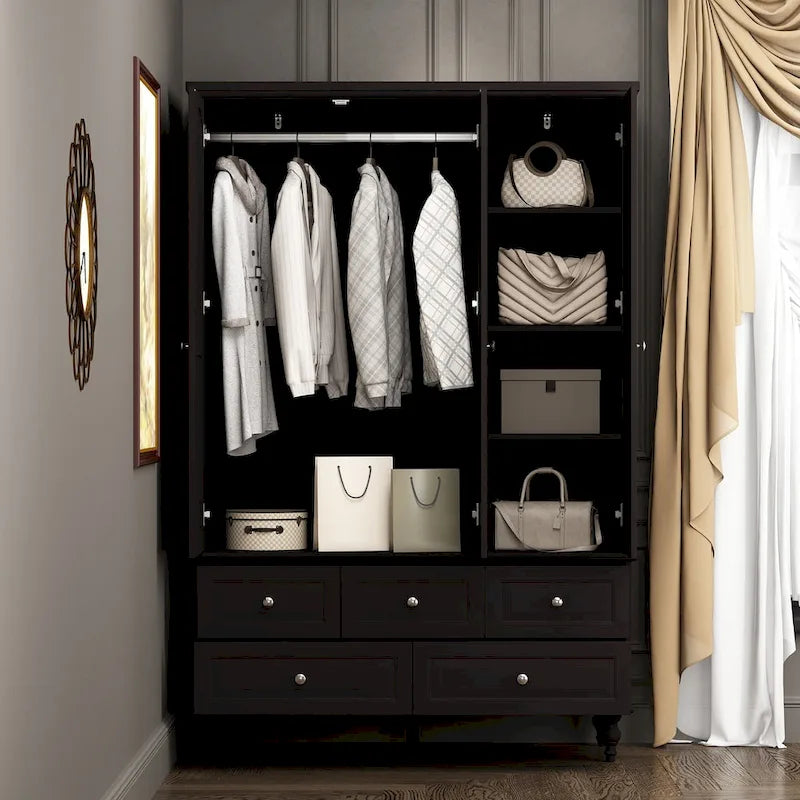 47.2 Lacquered Armoires Wardrobes With Mirror Door 5 Drawer in White