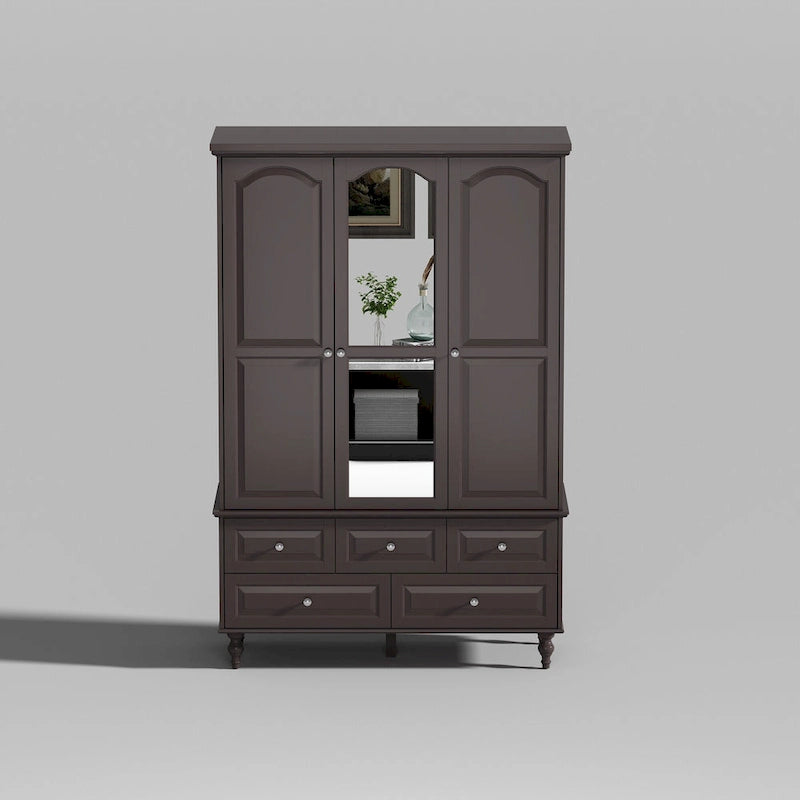 47.2 Lacquered Armoires Wardrobes With Mirror Door 5 Drawer in White