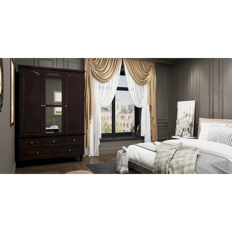 47.2 Lacquered Armoires Wardrobes With Mirror Door 5 Drawer in White