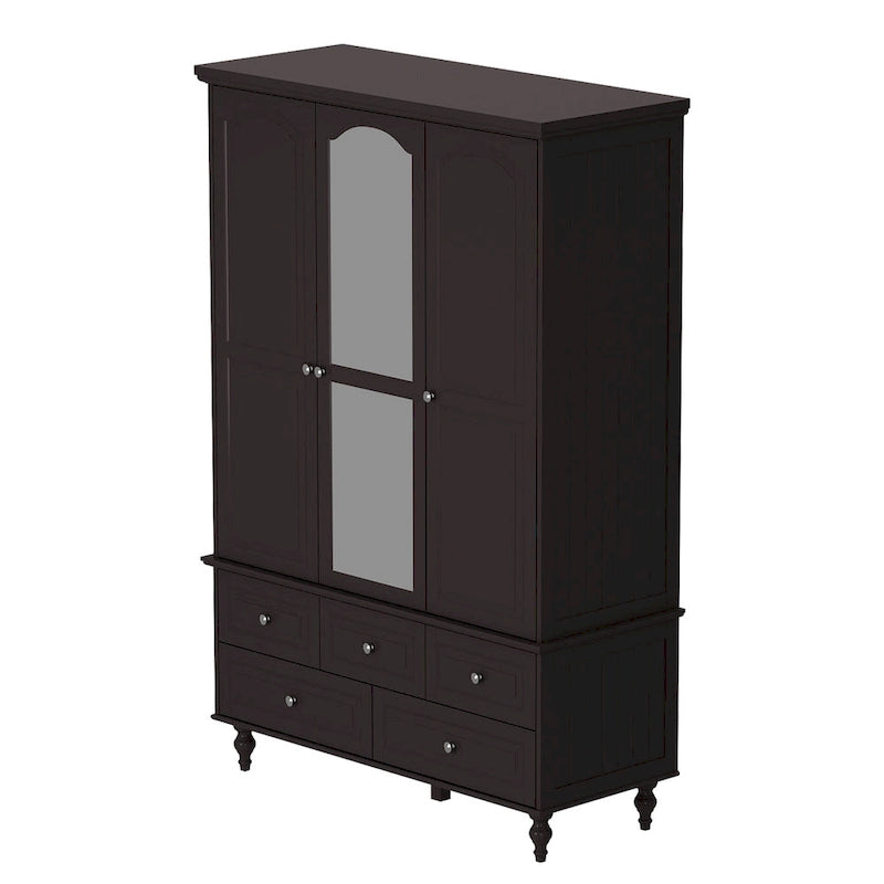 47.2 Lacquered Armoires Wardrobes With Mirror Door 5 Drawer in White