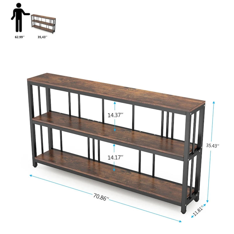 70.9 Narrow Long Console Table, 3 Tiers Sofa Table with Storage Shelves, Entryway Table