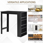 HOMCOM Modern Bar Table Counter Height Dining Table with 3 Storage Shelves for Kitchen, Dining Room, Living Room, Black
