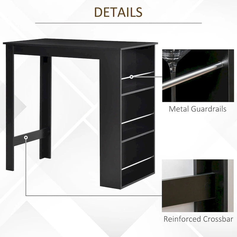 HOMCOM Modern Bar Table Counter Height Dining Table with 3 Storage Shelves for Kitchen, Dining Room, Living Room, Black