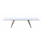 Somette Modern Dining Table with Extendable Glass Top & Solid Wood Legs