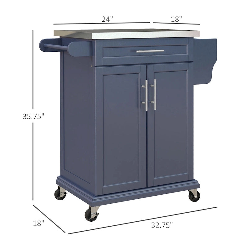 HOMCOM Kitchen Island on Wheels, Rolling Kitchen Cart with Stainless Steel Countertop, Drawer, Gray