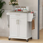 HOMCOM Kitchen Island on Wheels, Rolling Kitchen Cart with Stainless Steel Countertop, Drawer, Gray