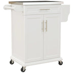 HOMCOM Kitchen Island on Wheels, Rolling Kitchen Cart with Stainless Steel Countertop, Drawer, Gray