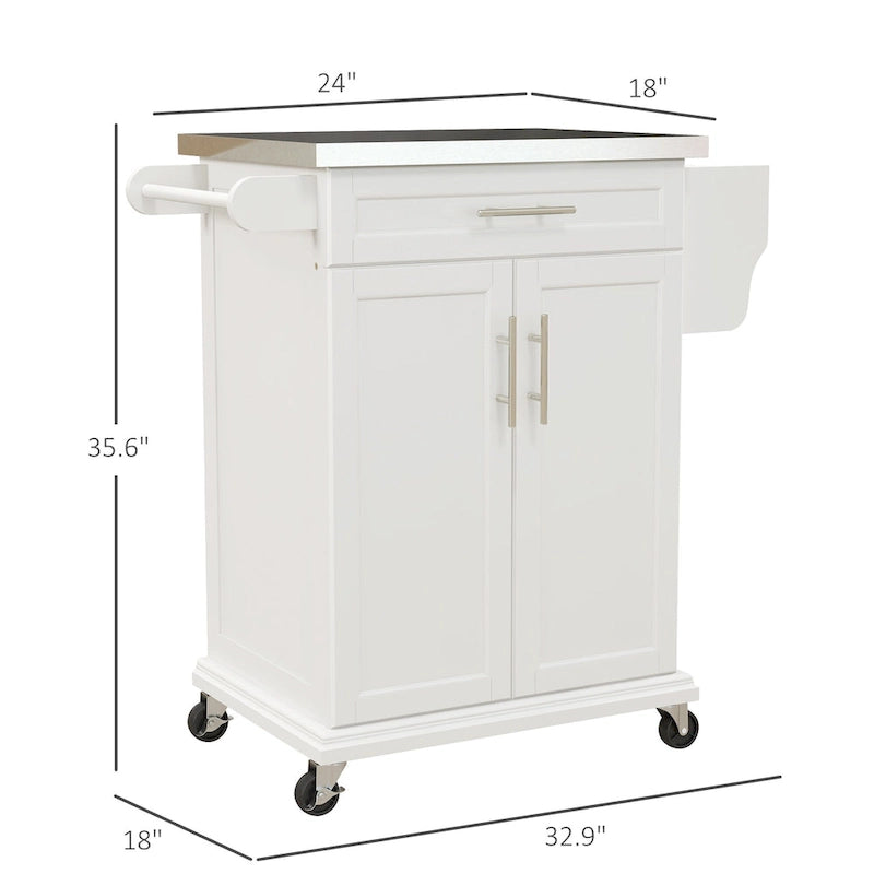 HOMCOM Kitchen Island on Wheels, Rolling Kitchen Cart with Stainless Steel Countertop, Drawer, Gray