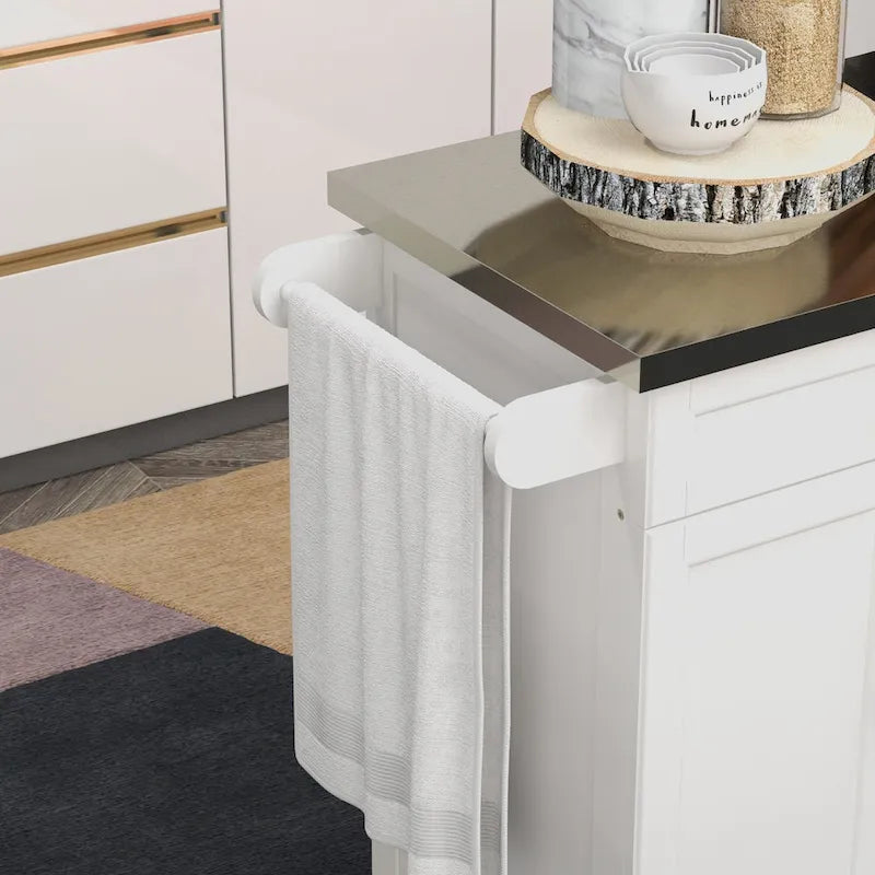 HOMCOM Kitchen Island on Wheels, Rolling Kitchen Cart with Stainless Steel Countertop, Drawer, Gray