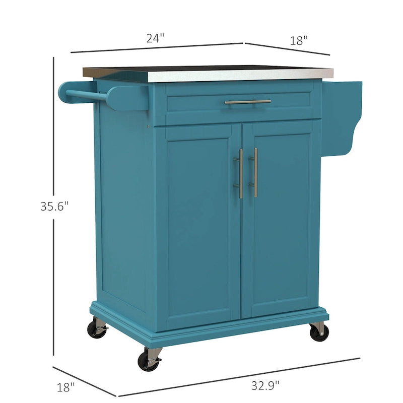 HOMCOM Kitchen Island on Wheels, Rolling Kitchen Cart with Stainless Steel Countertop, Drawer, Gray