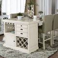 Tia Transitional Antique White Wood Multi-Storage 3-Piece Kitchen Island Set by