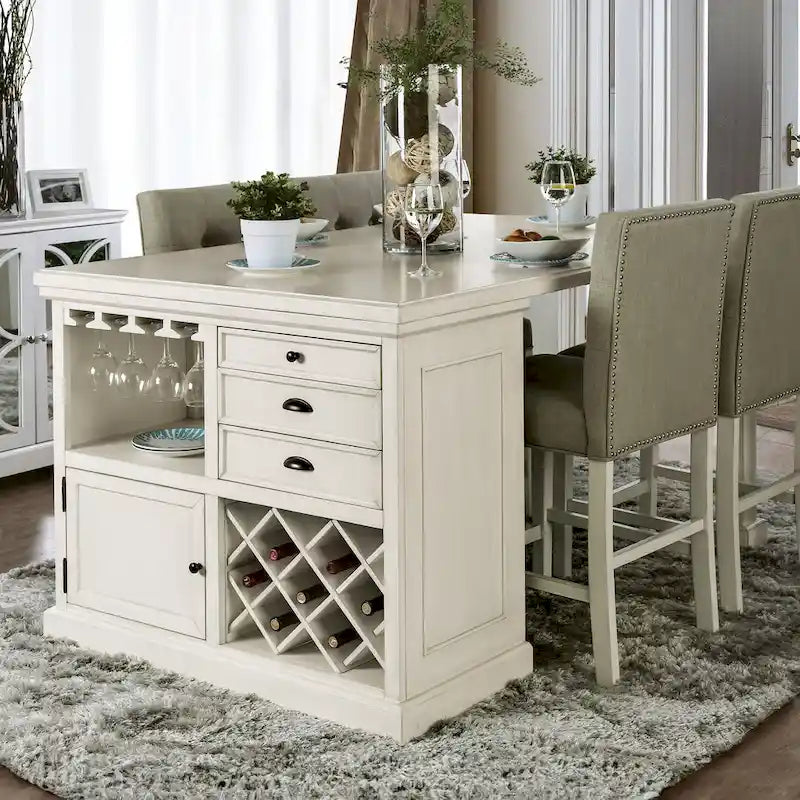 Tia Transitional Antique White Wood Multi-Storage 3-Piece Kitchen Island Set by 