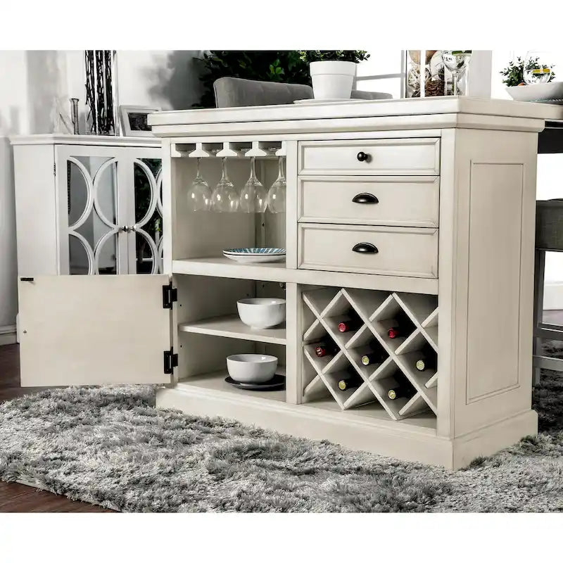 Tia Transitional Antique White Wood Multi-Storage 3-Piece Kitchen Island Set by