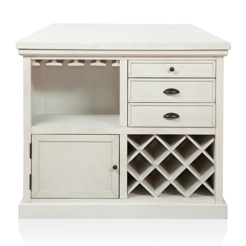 Tia Transitional Antique White Wood Multi-Storage 3-Piece Kitchen Island Set by