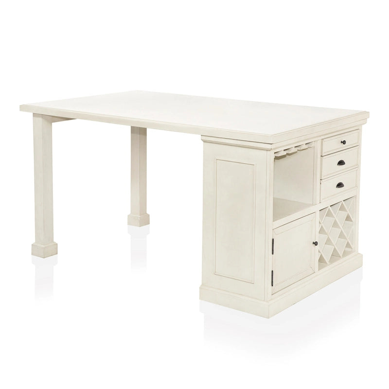 Tia Transitional Antique White Wood Multi-Storage 3-Piece Kitchen Island Set by