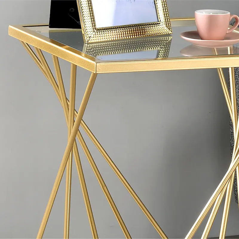 Lopita Contemporary Gold 16-inch Glass 1-Shelf Side Table by Furniture of America