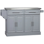 HOMCOM Rolling Kitchen Island with Storage, Portable Kitchen Cart with Stainless Steel Top, Gray