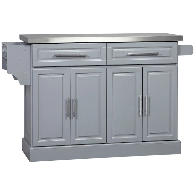 HOMCOM Rolling Kitchen Island with Storage, Portable Kitchen Cart with Stainless Steel Top, Gray