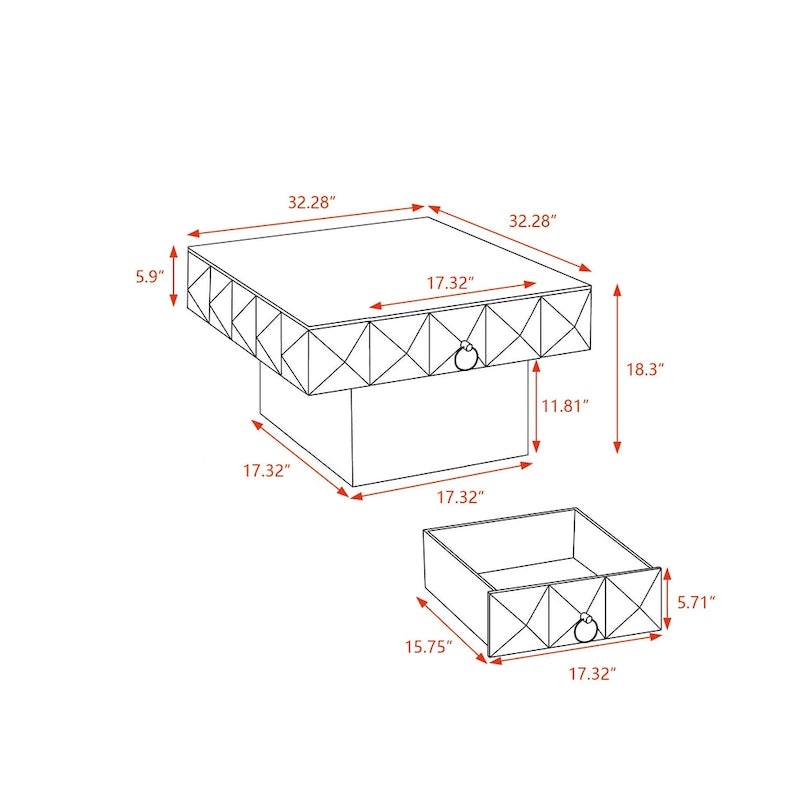 Three-dimensional Embossed Pattern Square Retro Coffee Table