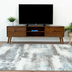 Bruno Mid Century Modern Walnut TV Console w/6 Storage Cabinet, Low Profile Entertainment Wood TV Stand