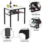 3 Piece Dining Room Table Set, Counter Height Dining Set Faux Marble Table w/ Wine Rack 2 Chairs Kitchen