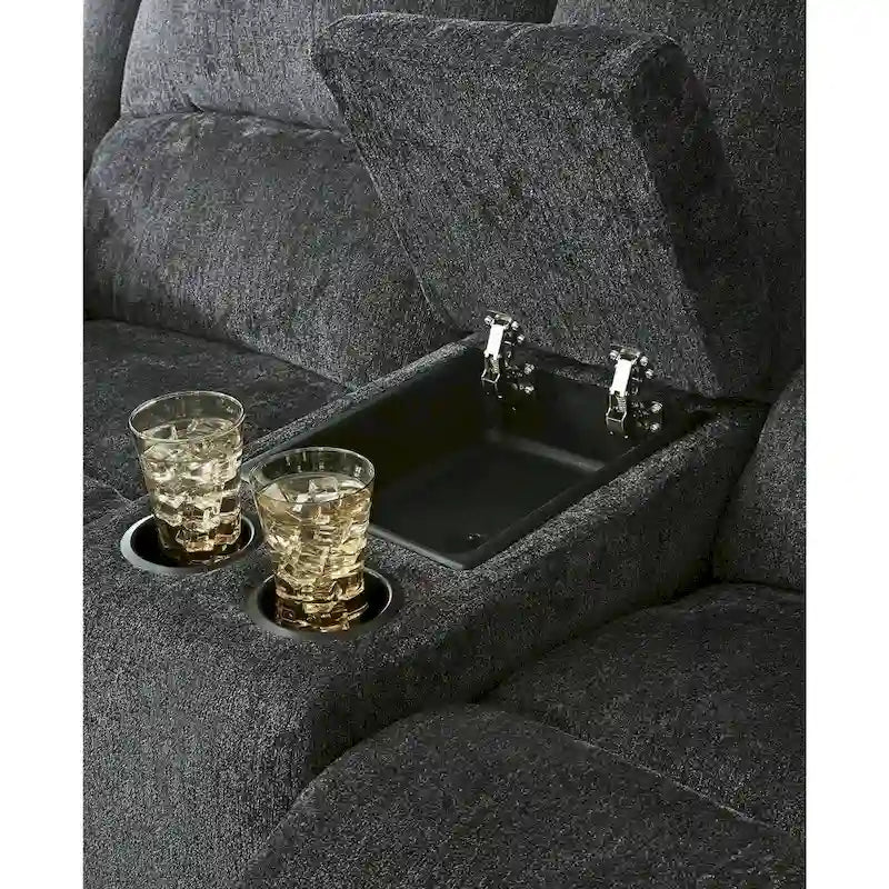 Draycoll Contemporary Double Reclining Loveseat w/Console, Slate - Medium