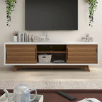 DH BASIC Mid-Century Modern White and Walnut 62-inch Wide 6-Shelf TV Stand by Denhour