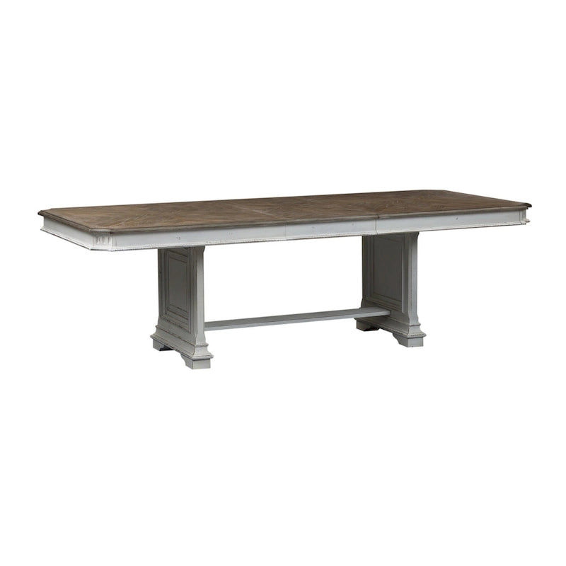 Abbey Park Weathered Brown & Antique White 5 Piece Trestle Table Set