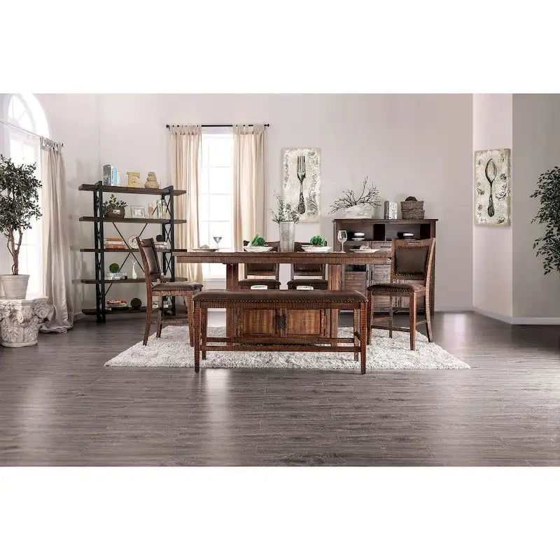 Furniture of America Rainier Rustic 75-inch Walnut Counter Height Table