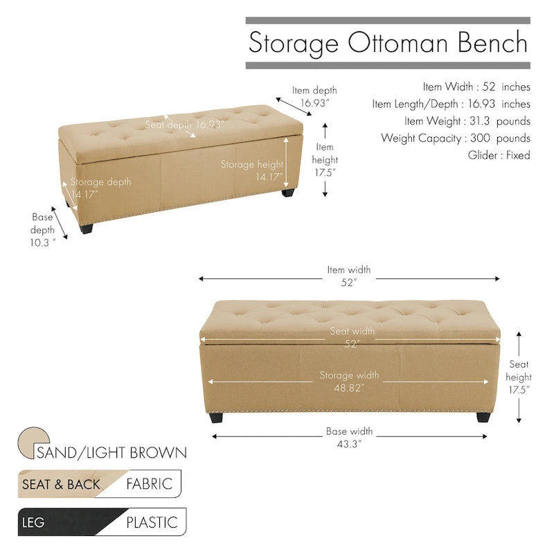 Porthos Home Hekla Fabric Upholstered Flip Top Storage Ottoman Bench