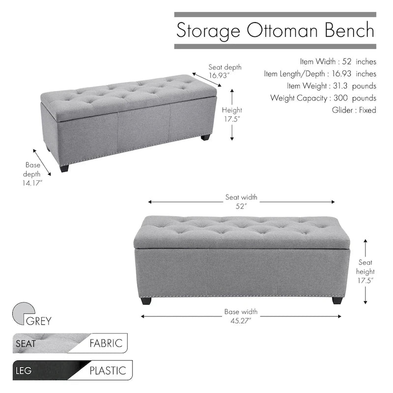 Porthos Home Hekla Fabric Upholstered Flip Top Storage Ottoman Bench