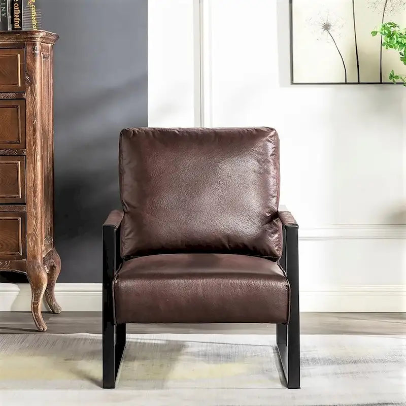 US Pride Furniture Hosam 25.4 PU/Microfiber Upholstery Metal Arms Chair