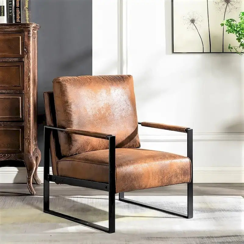 US Pride Furniture Hosam 25.4 PU/Microfiber Upholstery Metal Arms Chair