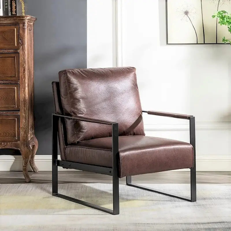 US Pride Furniture Hosam 25.4 PU/Microfiber Upholstery Metal Arms Chair