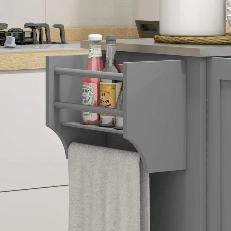 HOMCOM Kitchen Island with Storage, Rolling Kitchen Island on Wheels with Drawer, 3 Cabinets, Stainless Steel Countertop