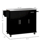 HOMCOM Kitchen Island with Storage, Rolling Kitchen Island on Wheels with Drawer, 3 Cabinets, Stainless Steel Countertop